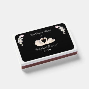 Elegant Swan Couple & Flowers Wedding Matchboxes