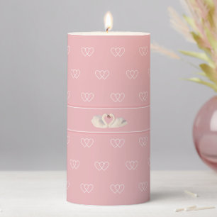 Elegant Swan Couple & Hearts on Light Pink Pillar Candle
