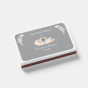 Elegant Swan Couple on Silver Gray Wedding Matchboxes