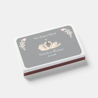 Elegant Swan Couple on Silver Gray Wedding  Matchboxes