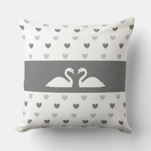 Elegant Swan Couple & Silver Heart Pattern Throw Pillow