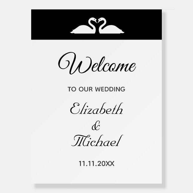 Elegant Swan Couple Welcome to Our Wedding Foam Board (Front)