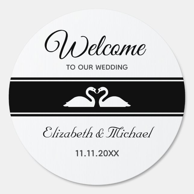 Elegant Swan Couple Welcome to Our Wedding Sign (Front)