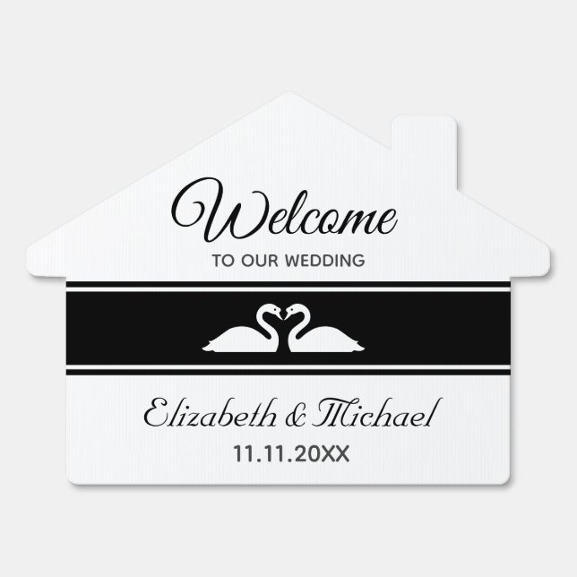 Elegant Swan Couple Welcome to Our Wedding Sign (Front)