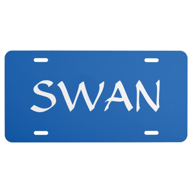 Elegant Swan Editable Text on Lake Blue License Plate (Front)