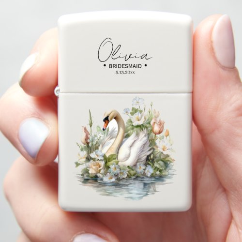 Elegant Swan Floral Illustration  Zippo Lighter