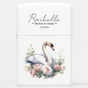 Elegant Swan Floral Illustration Zippo Lighter