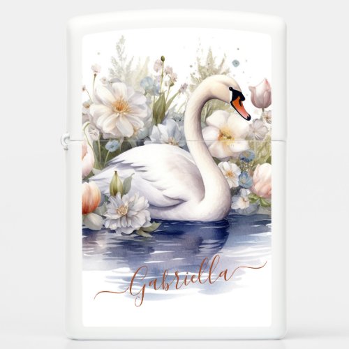 Elegant Swan Floral Illustration  Zippo Lighter