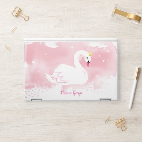 ELEGANT SWAN gold crown pale pink watercolor HP Laptop Skin