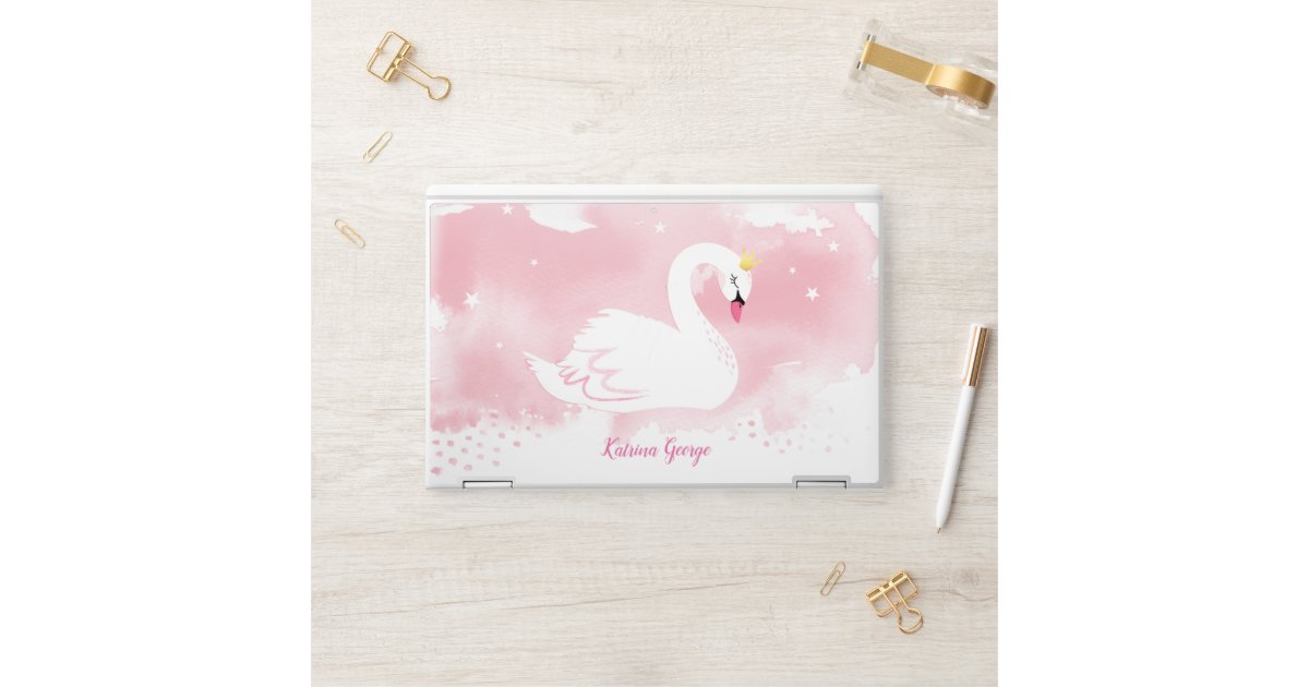 ELEGANT SWAN gold crown pale pink watercolor HP Laptop Skin | Zazzle