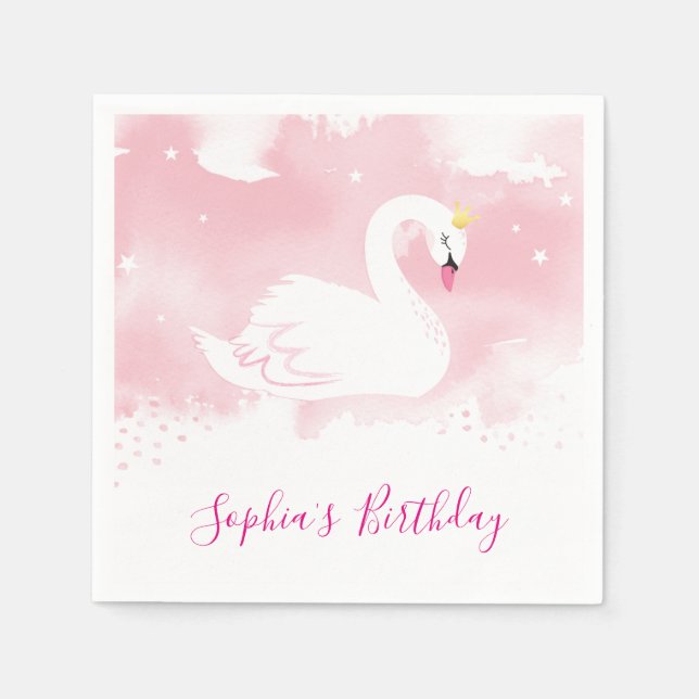 ELEGANT SWAN gold crown pale pink watercolor Napkins (Front)