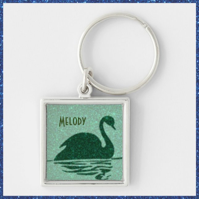 Elegant Swan Green Glitter Keychain (Creator Uploaded)