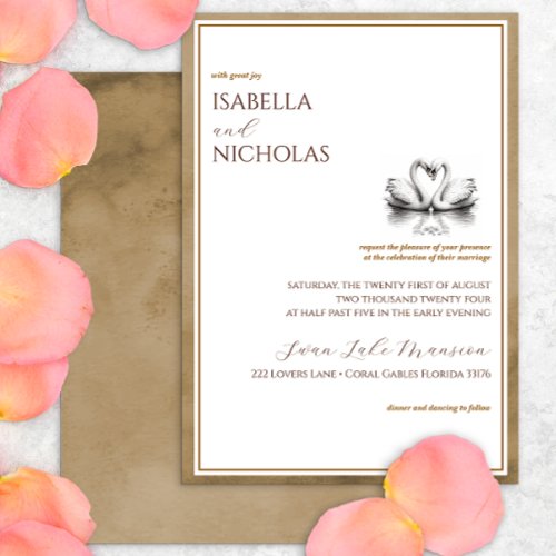 Elegant Swan Lake Autumn Watercolor Wedding  Invitation