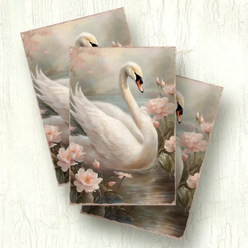 Elegant Swan Lake Floral w Pink Water Lily Tissue Paper