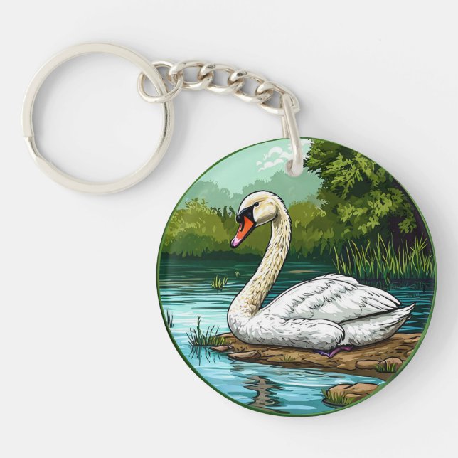 🦢 Elegant Swan Lake Nature Charm Gift 🦢 Keychain (Front)