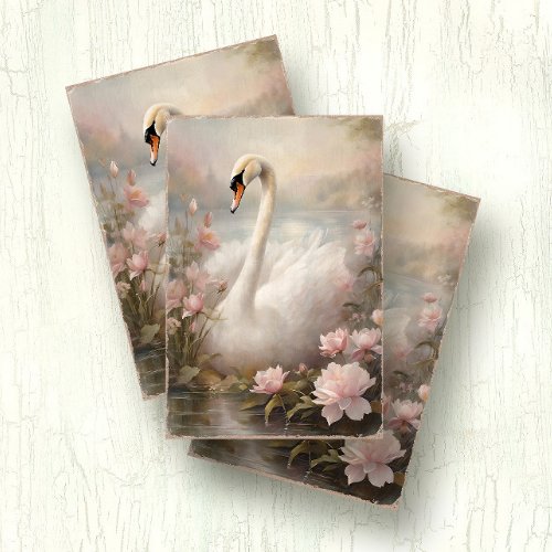 Elegant Swan Lake Pink Water Lily Floral Tissue Paper