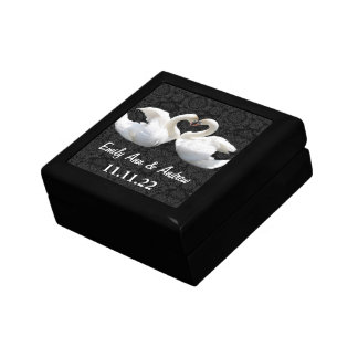 Elegant Swan Love Birds Damask Wedding Anniversary Gift Box