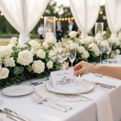 Elegant Swan Love Couple Wedding Place Card