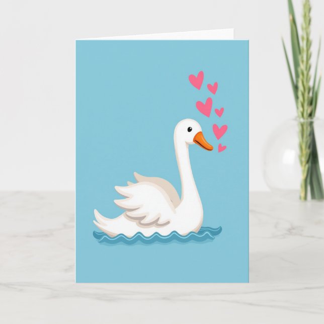 Elegant Swan Love Heart Card (Front)