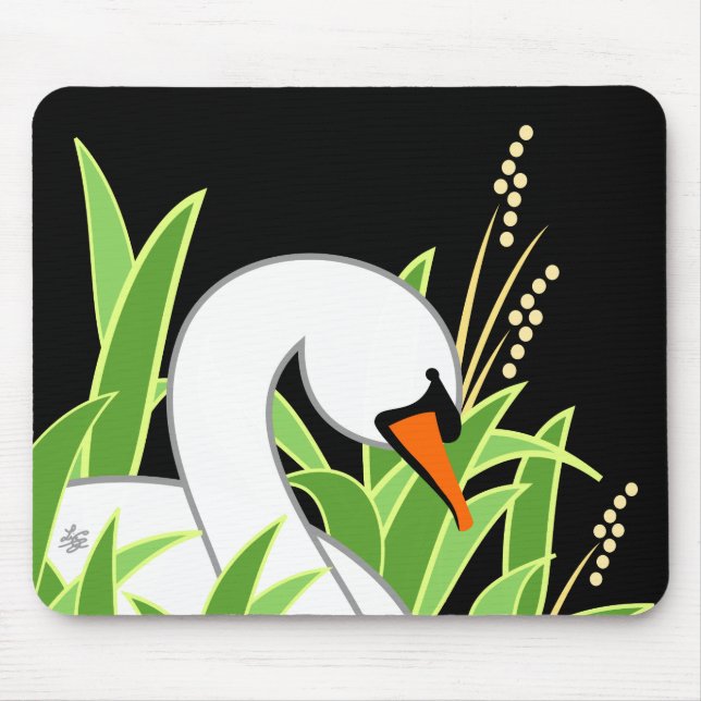 Elegant Swan On Black Background Mouse Pad (Front)