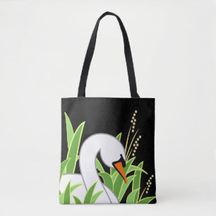 Elegant Swan On Black Background Tote Bag
