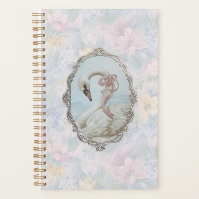 Elegant Swan & Pastel Floral Notebook (Front)