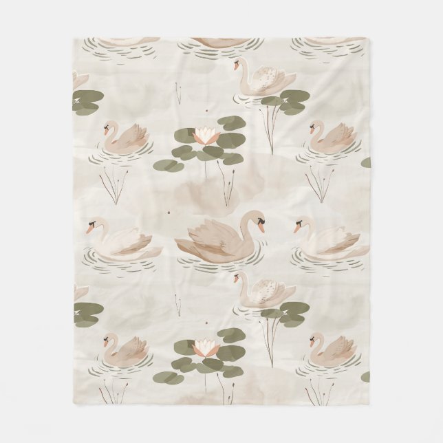 Elegant swan pattern  fleece blanket (Front)