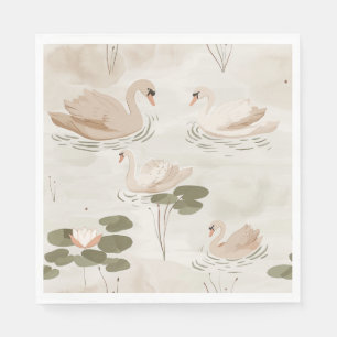 Elegant swan pattern watercolor napkins