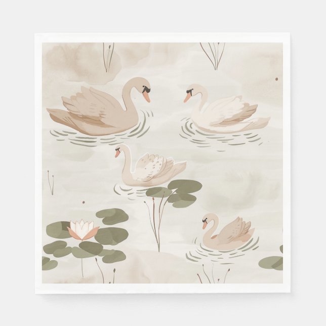 Elegant swan pattern watercolor napkins (Front)