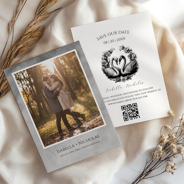 Elegant Swan Photo Save the Date Invitation (Black & White Save The Date)