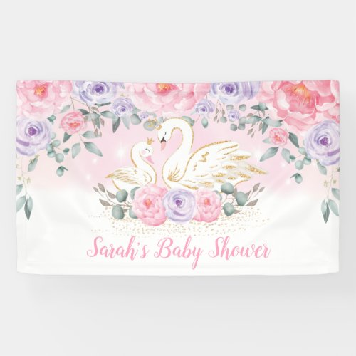 Elegant Swan Princess Pink Purple Baby Welcome Banner