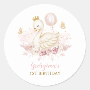 Elegant Swan Princess with Balloon & Butterflies Classic Round Sticker