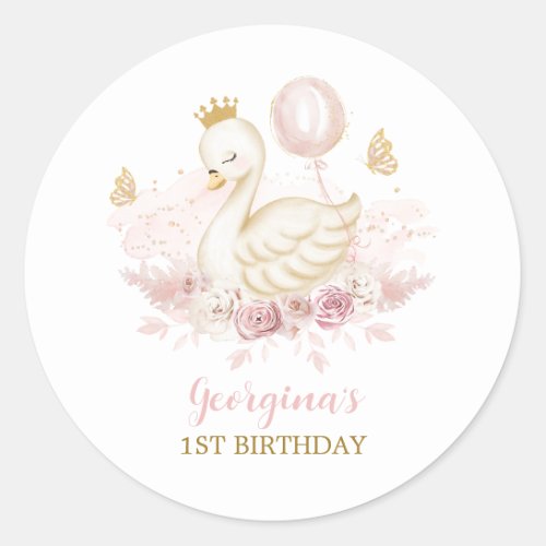 Elegant Swan Princess with Balloon  Butterflies Classic Round Sticker