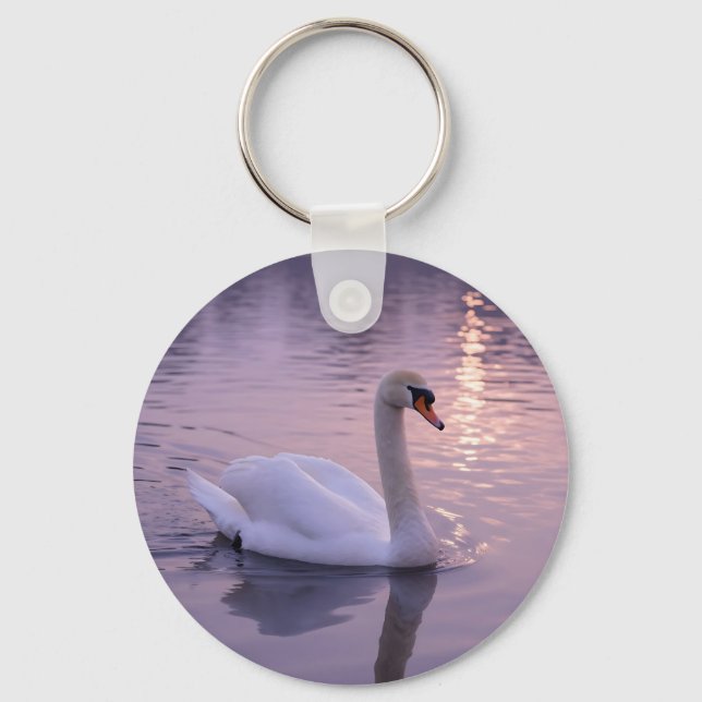 Elegant Swan Sunset Keychain (Front)