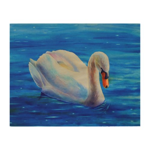 Elegant swan watercolor painting waterfowl bird wood wall decor