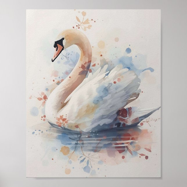Elegant Swan Watercolor Wall Art (Front)