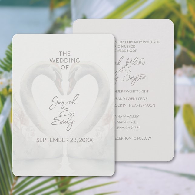 Elegant Swan Wedding Invitation (Elegant Swan Wedding Invitation (front and back))