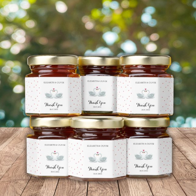 Elegant Swan Wedding Personalized Thank You Honey Jar Favors (Elegant Swan Wedding Personalized Thank You Honey Jar Favors)