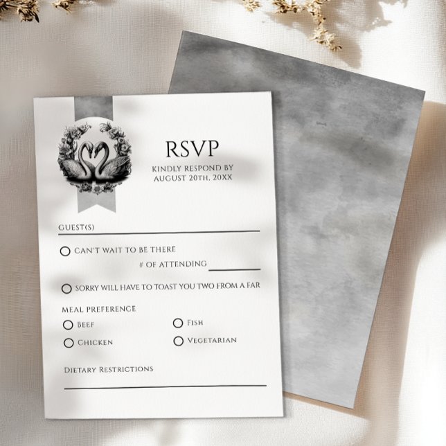 Elegant Swan Wedding RSVP Card | Black & White (Elegant RSVP )