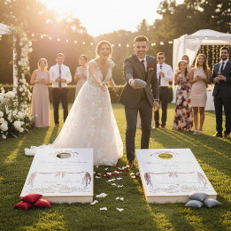 Elegant Swan Wedding Team Bride Groom  Cornhole Set