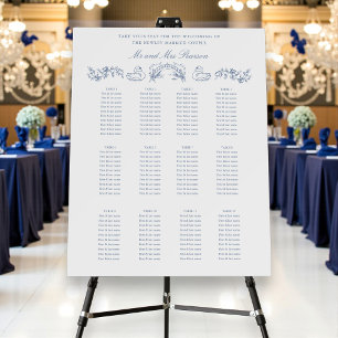 Elegant swan wedding twelve table seating chart foam board