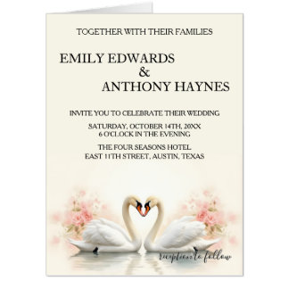 Elegant Swan Wedding with Romantic Rose Florals Card