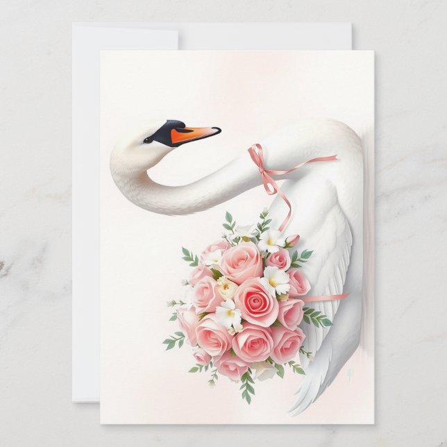 Elegant Swan with Roses Announcement (Front)
