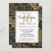 Elegant Swanky Faux Gold, Black, & Gray Floral Invitation (Front/Back)