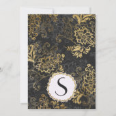 Elegant Swanky Faux Gold, Black, & Gray Floral Invitation (Back)