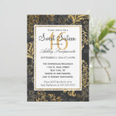 Elegant Swanky Faux Gold, Black, & Gray Floral Invitation (Standing Front)
