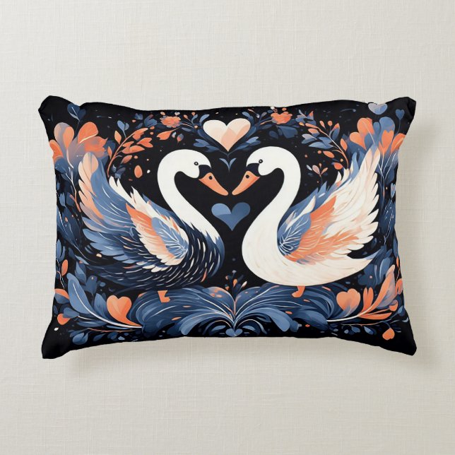 Elegant Swans by Ornate Floral Patterns Accent Pillow (Front)