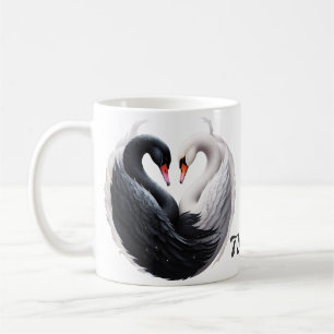 Elegant swans forning a heart together. coffee mug
