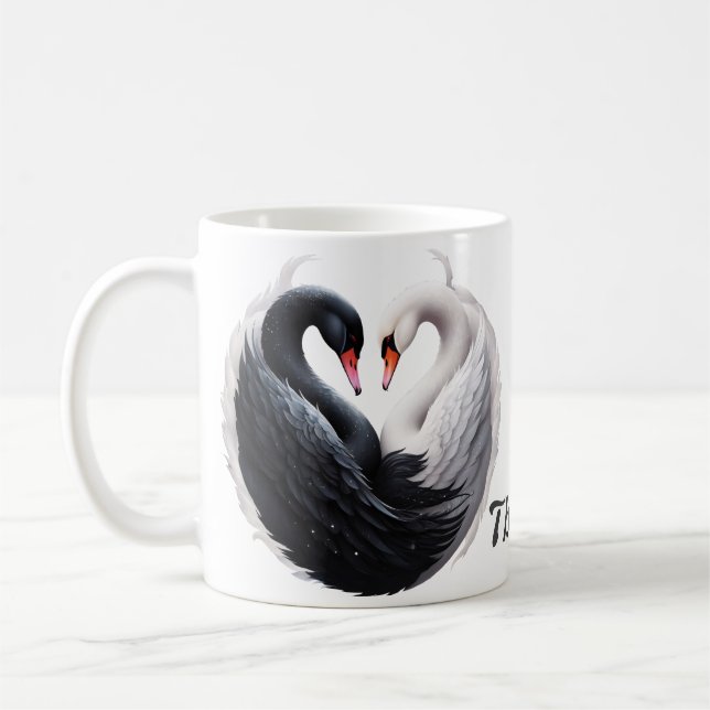 Elegant swans forning a heart together.  coffee mug (Left)