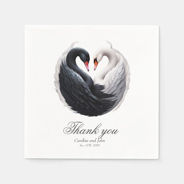Elegant swans forning a heart together. napkins (Front)
